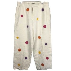 Deane & White Womens‎ Cropped Pants Size 10 Linen Embroidered